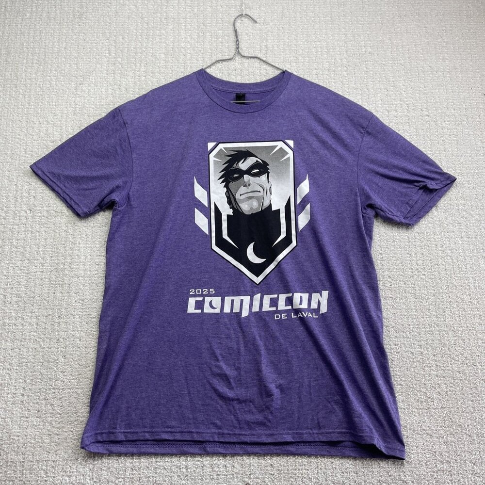Laval Quebec 2025 Comic Con Staff Shirt Superhero Graphic Print Men XL Purple